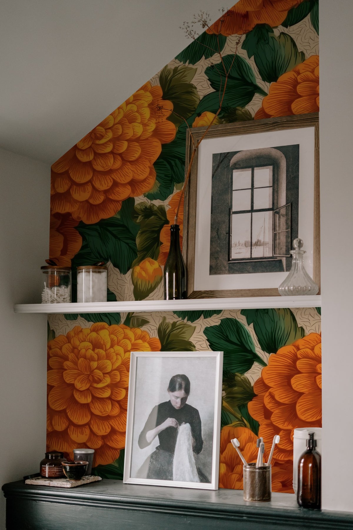Full Marigold large scale wallpaper in a styled room