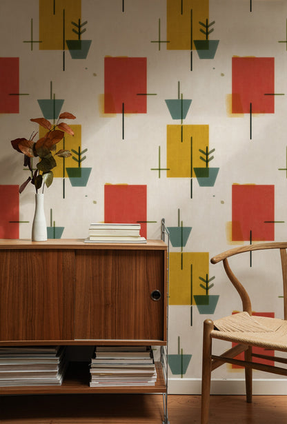 Little Pots large scale wallpaper in a styled room