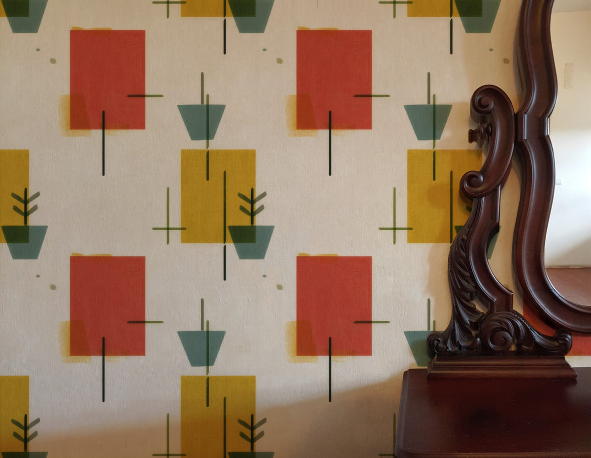 Little Pots large scale wallpaper in a styled room