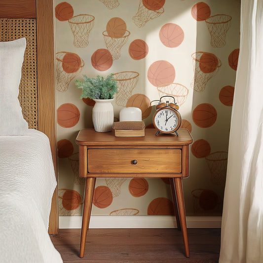 Hoop Shot wallpaper on a wall — Wingback chair by fire scene