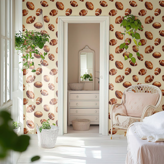 Vintage Football wallpaper on a wall — Door in hallway scene