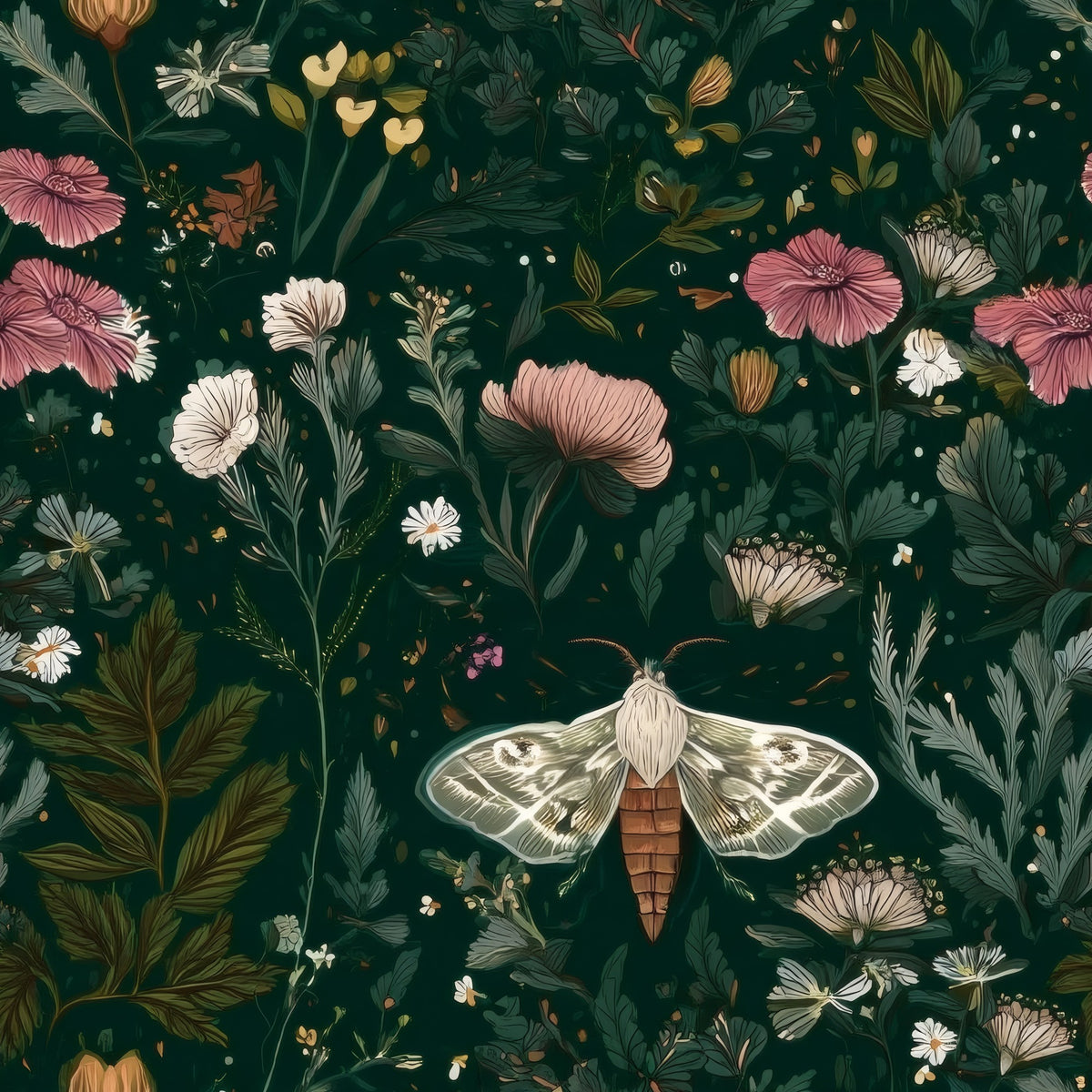 Moth Meadow large scale wallpaper pattern repeat