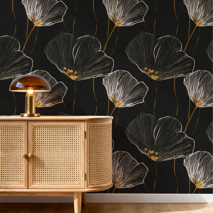 Night Poppy large scale wallpaper in a styled room