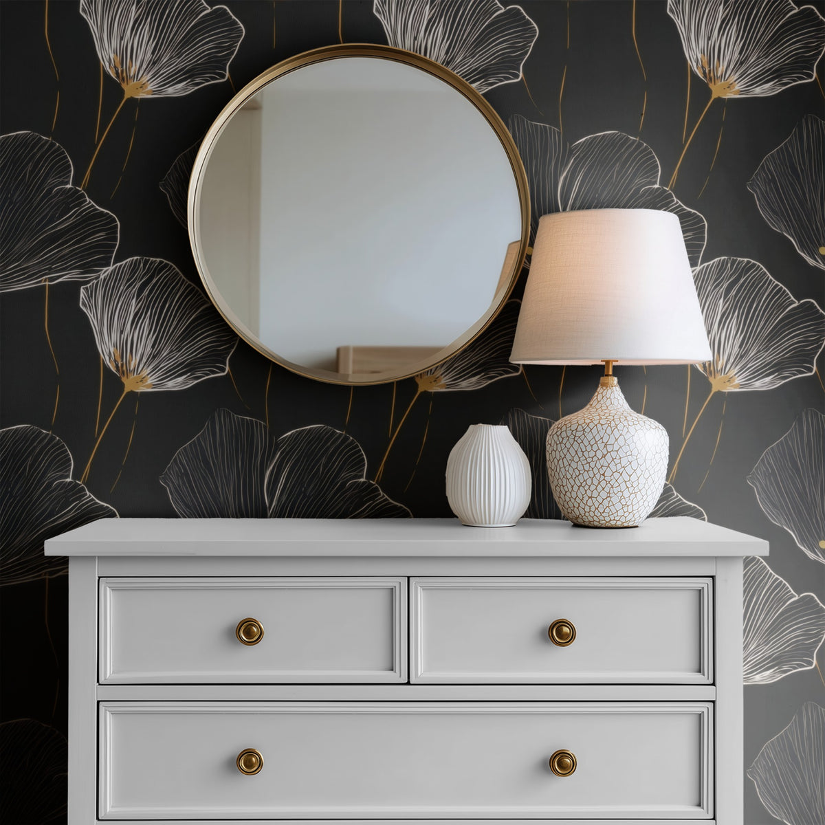 Night Poppy large scale wallpaper in a styled room