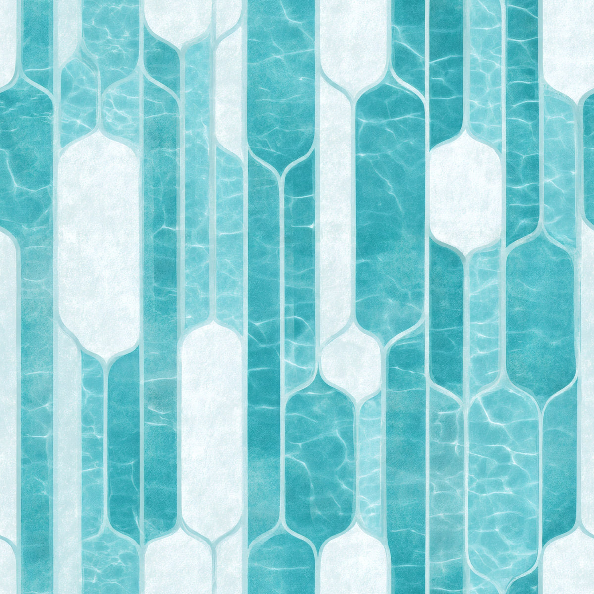 Aqua and white swimming-pool lane bands with rippling water, seen from above.