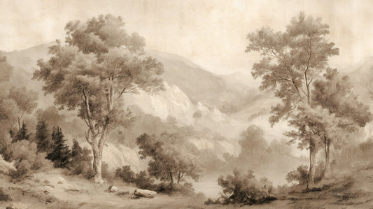 Sepia Highland Study Mural installed in a room mockup
