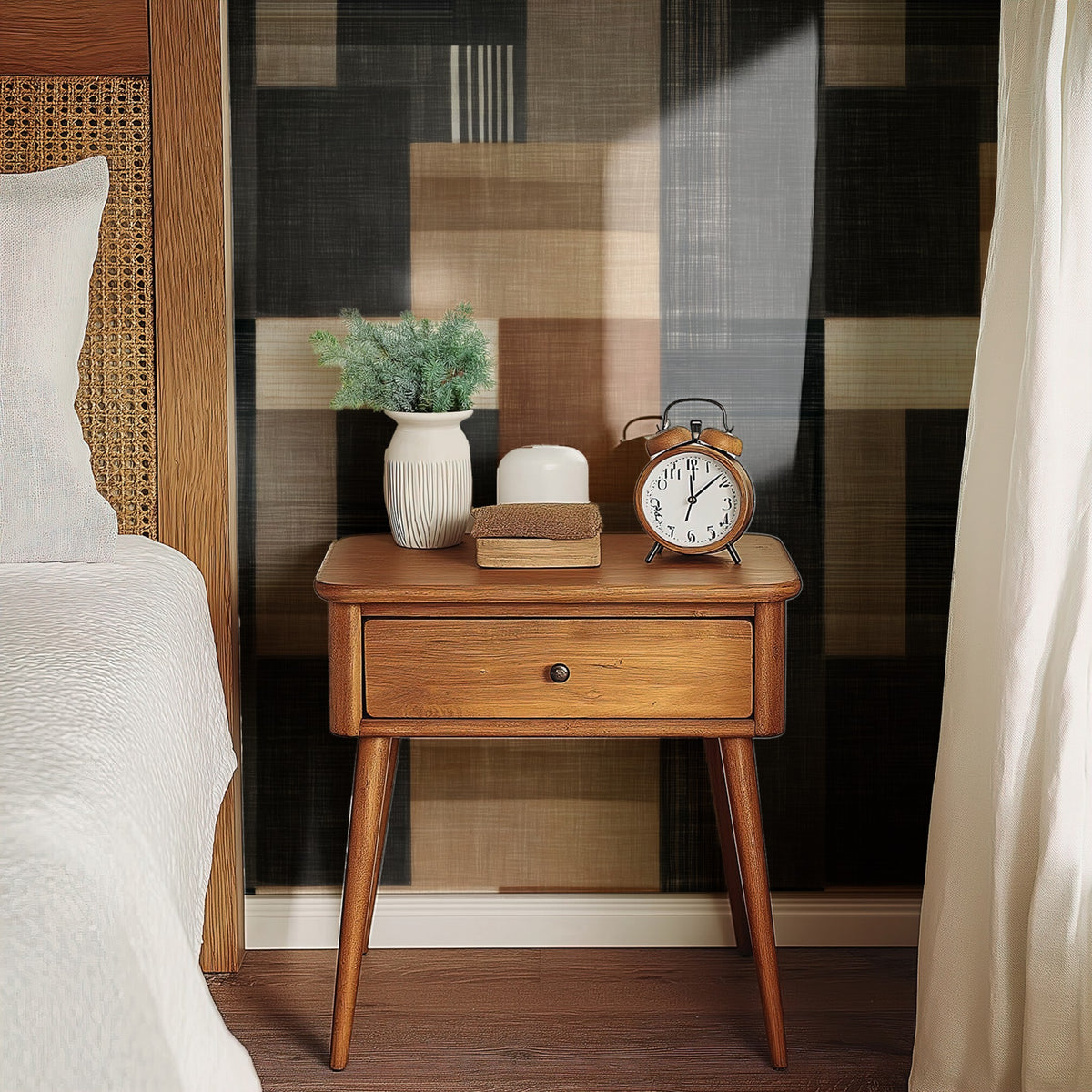 Woven Blocks large scale wallpaper in a styled room