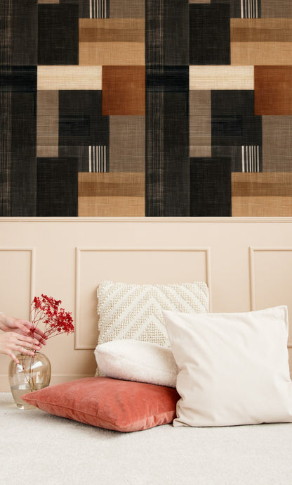 Woven Blocks large scale wallpaper in a styled room